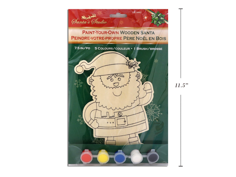 7.5In Xmas Paint Your Own Wooden Stand Up Santa. Incl: 5 Paint Pots 1 Brush.