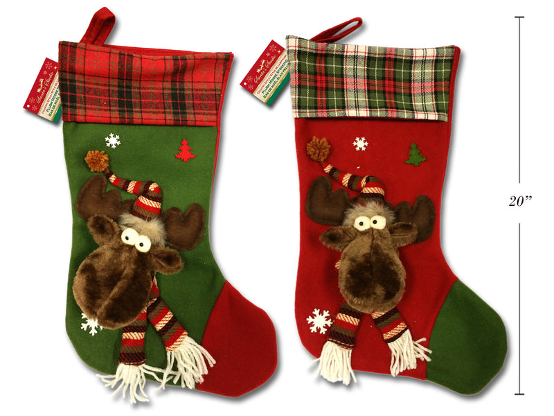 20In Country Moose Plush Stocking W-Fur Trim. 2 Asst.Styles. Hangtag.