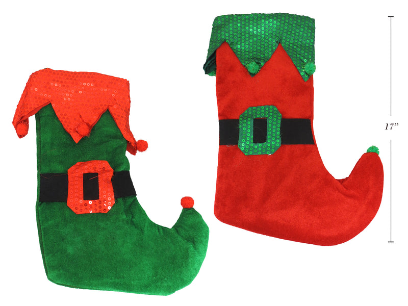 Velvet Elf Stocking With Sequin Trim