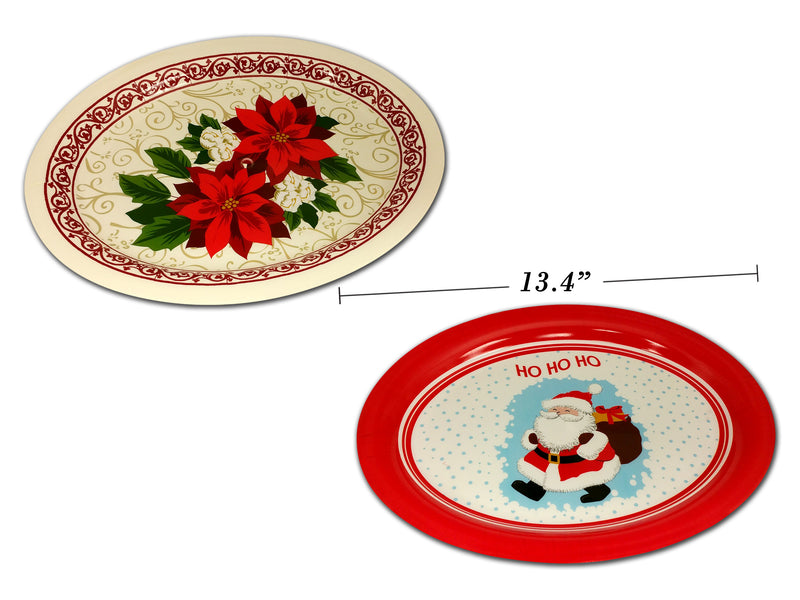 18-3-8In X 14In Xmas Oval Printed Serving Tray. 1.25In(H). 3 Asst.Styles.