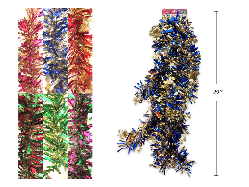 9Ft X 6Ply Xmas Chunky Maple Leaf Tinsel Garland. 3-1-8In Tip. 6 Asst.Colours. H-C.