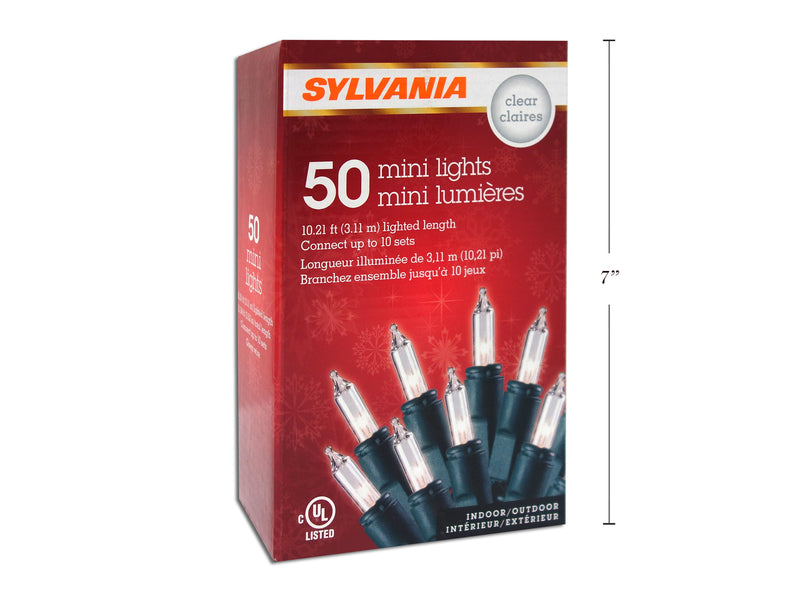 Sylvania 50 Mini Clear Incondescent In-Out Lights Green Wire  12"X2.5"X4" Spacing  End To End Cul