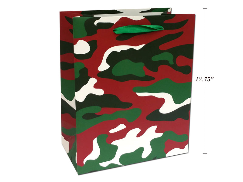 Xmas Camouflage Print Glossy-Matte Giftbag- Large. Glossy Finish W-Pp Handle. 2 Asst.