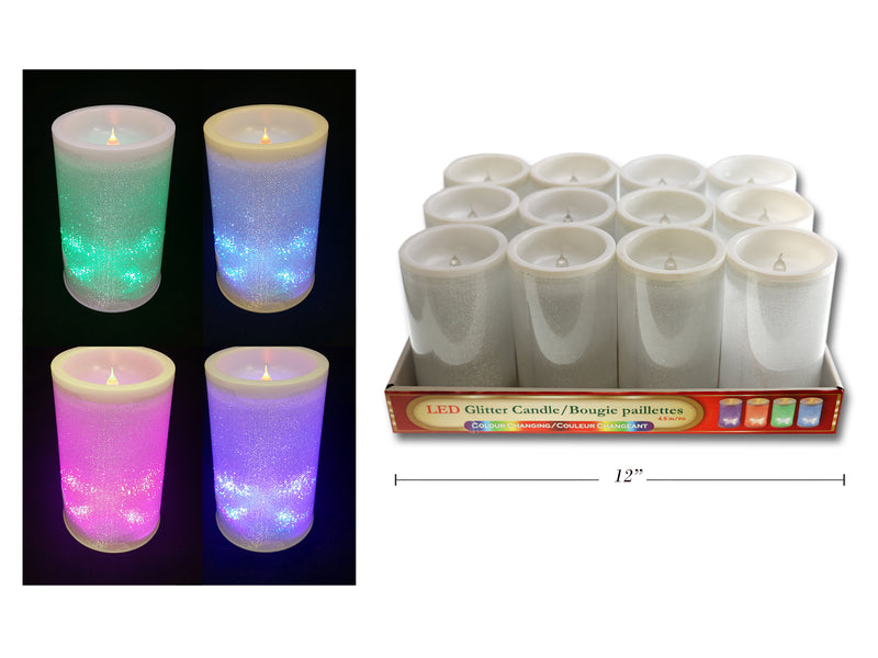 3In X 4.5In B-O Led Col.Changing Glitter Pvc Candle.