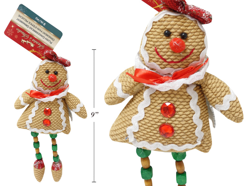 9In Plush Gingerbread Ornaments W-Beaded Wooden Legs &  Jewels.