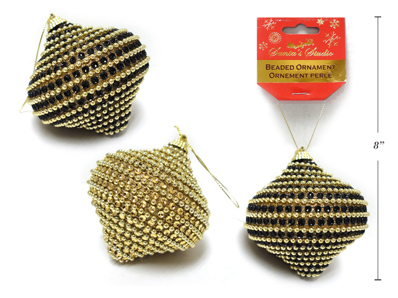 80Mm Beaded Onion Ornament W-Silver String. 2 Asst: GoldGold - GoldBlack. H-C.