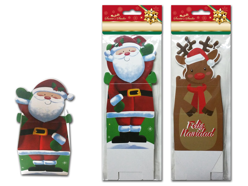 4Pk 7.25In Xmas 3-D Die Cut Character Treat Box. 2 Asst.Styles. Pbh.