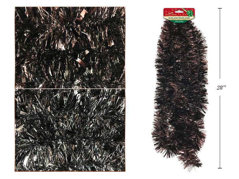 9Ft X 5Ply Xmas Chunky Black-Brown Tinsel Garland. 3-1-8In Tip. 2 Asst.Colours. H-C.