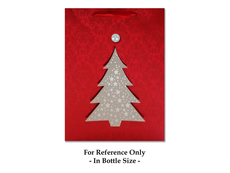 Xmas Matte W-Full Foil Hotstamp Giftbag W-Silver Tip-On Hotstamp Tree-Bottle. Satin Handle.