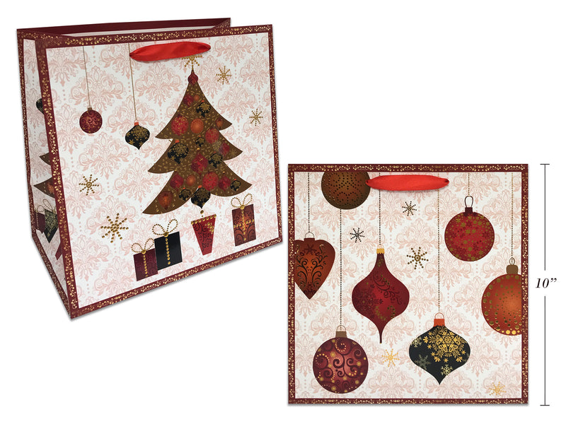 Xmas Matte Uv Emboss Foil Hotstamp Square Giftbag- Large. Matte Finish W-Satin Handle.