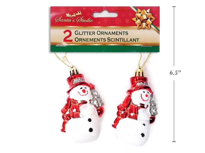 2Pk 2-1-8In X 3-1-8In Glitter Snowman Ornament - Red W-White Glitter. H-C.