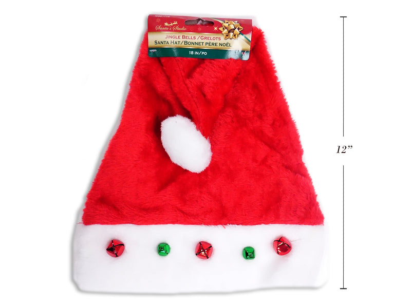 18In Plush Jingle Bell Santa Hat W-10 Bells. 11.5In(W). 3In Trim. H-C.