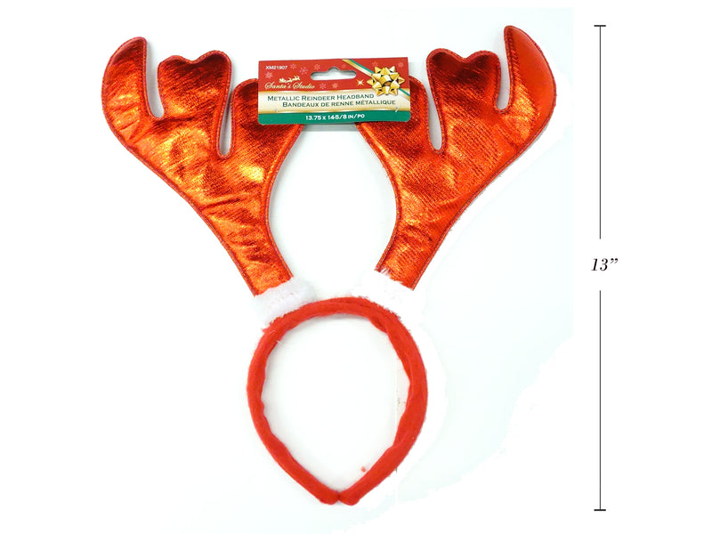 14In X 12.5In Shimmering Metallic Reindeer Antler Headband. Red Only. H-C.