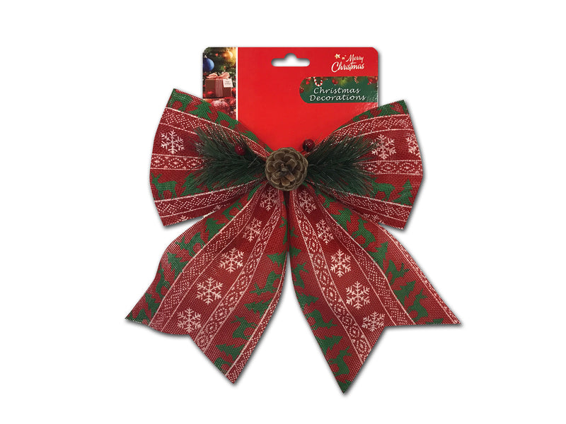 10.75In X 5.5In Ugly Sweater Bow W-Pine &  Holly Berries. T.O.C.