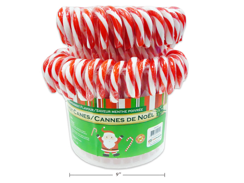 28G Peppermint Candy Canes In Plastic Tub. 72Pcs-Tub. Shrink Wrap.