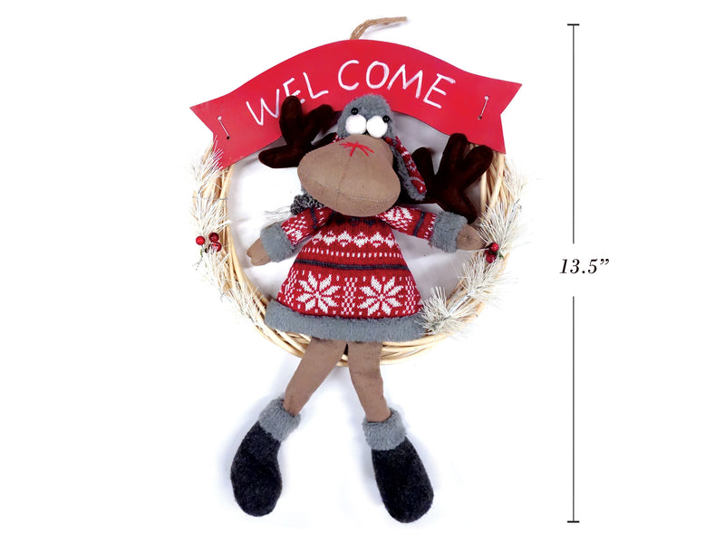 Ugly Sweater Moose Plush Character Welcome Wreath