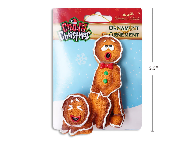 4-3-8In Xmas Polyresin Naughty Gingerbread Man Ornament. Backer Card.