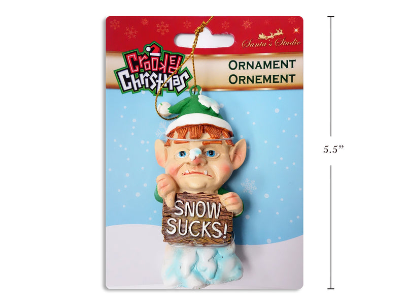 4-1-8In Polyresin Bitter Elf Ornament. Backer Card.