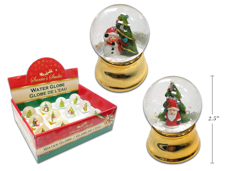 2.5In Polyresin Xmas Waterglobe On Electroplated Base. 2 Styles.