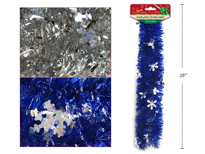 9Ft X 6Ply Chunky Holographic Jumbo Die-Cut Snowflakes Tinsel Garland. 4-1-8In Tip. H-C.