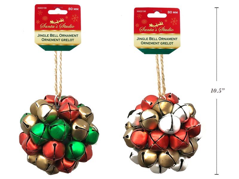 80Mm Xmas Hanging Matte Jingle Bell Decoration Ornament W-Jute Hanger. 2 Styles. H-C.