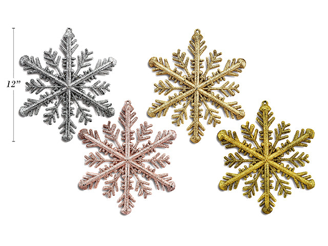 12.25in x 10-5/8in Xmas Snowflake Plaque Decoration w/ Glitter. Hangta