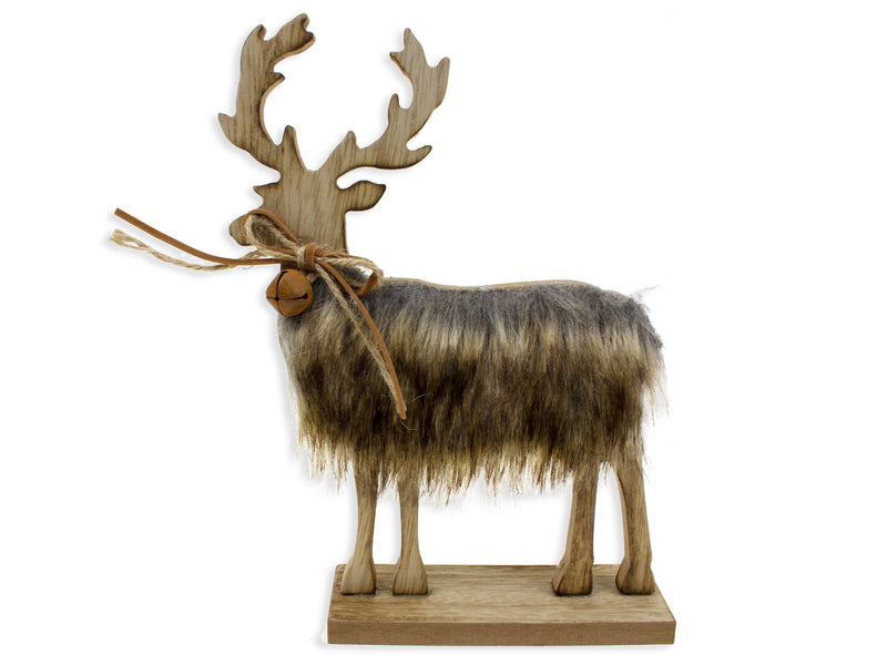 8.5In X 6In Wooden Reindeer Figurine W- Fur.