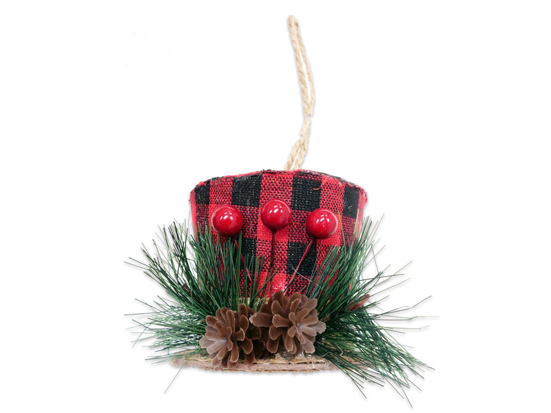 3.5In Xmas Canvas Lumberjack Hat Ornament. H-C.