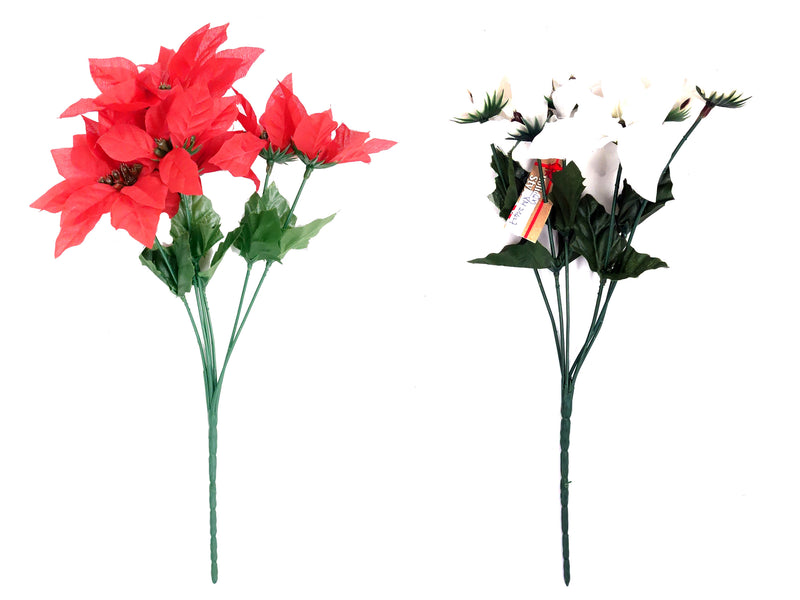 14.5In 6 Head Xmas Poinsettia Pick In Dsp. 2 Asst. Colours: Red - White.