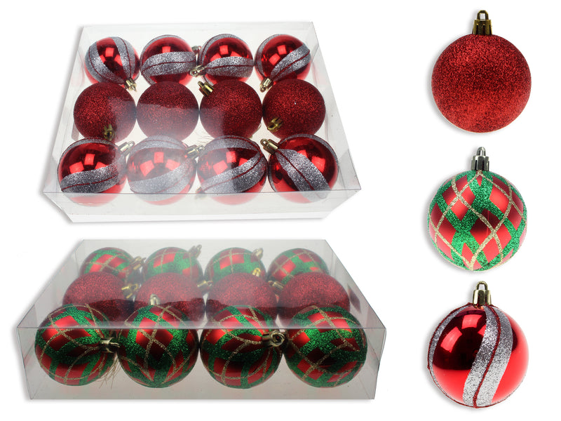 12Pk 60Mm Glitter Ornaments In Pvc Box. 2 Asst. Colour Label.