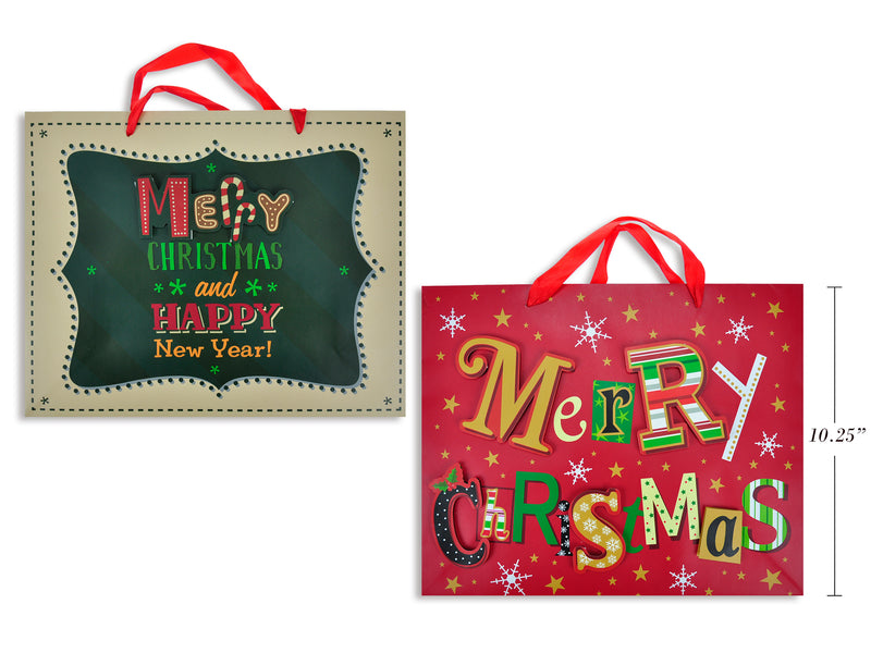 Xmas Matte Pop-Up W-Glitter Horizonal Giftbag- Large. Mattefinish W-Satin Handle. 2Asst. J-Hook.