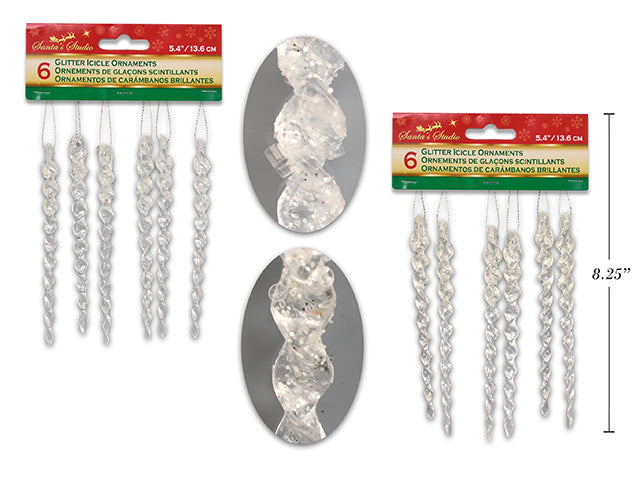 Christmas Glitter Icicle Ornament 6 Pack