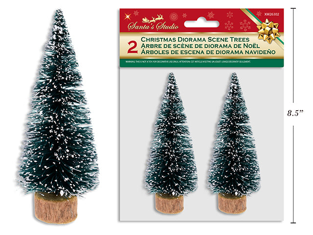 2pk 4in Christmas Diorama Scene Snow Dusted Craft Pine Tree. Pbh.