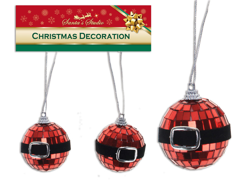 2pk 50mm Santa Suit Mirrored Ball Ornaments. h/c.