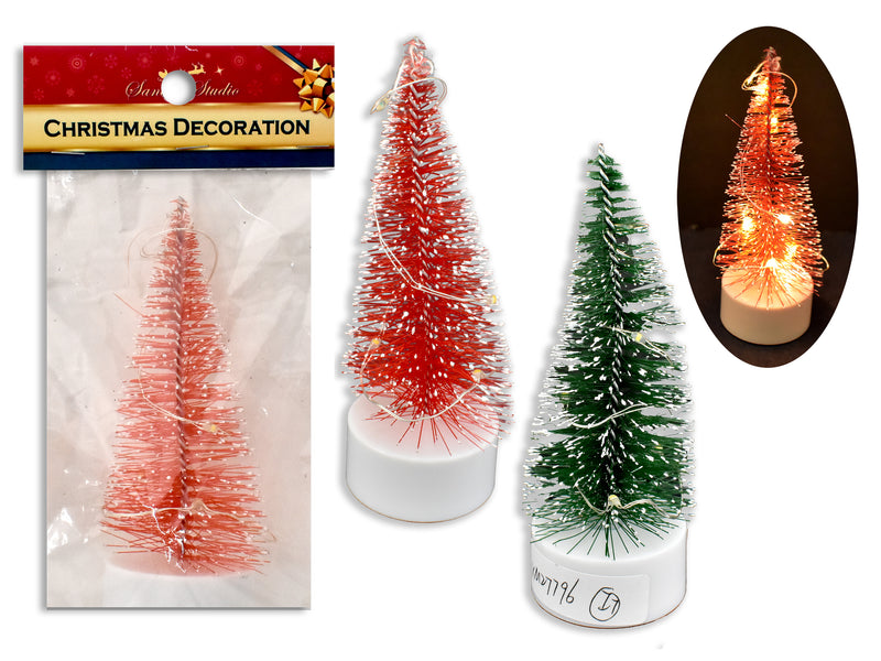 4.5in B/O 6-Micro LED Snow Dusted Xmas Tree T-Light Candle. 3 Asst. Red/ Green/ White. Pbh.