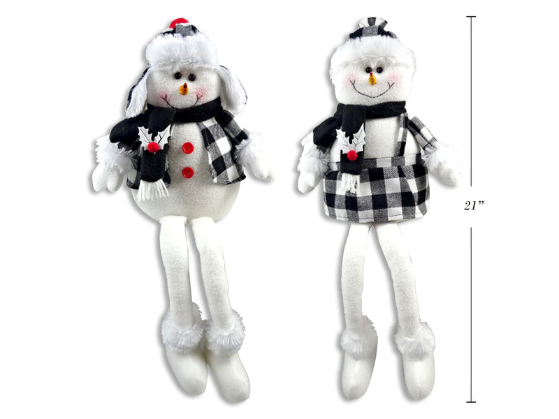 White And Black Buffalo Plaid Snowman Sitting Characters