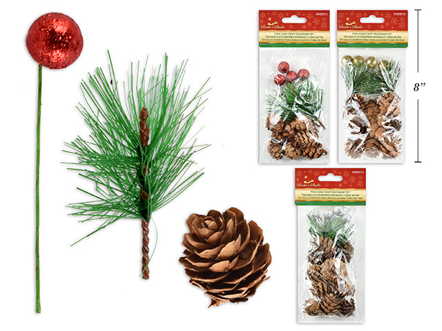 XMAS PINE CONE CRAFT ACCESSORY KIT. 3 ASST. PBH.