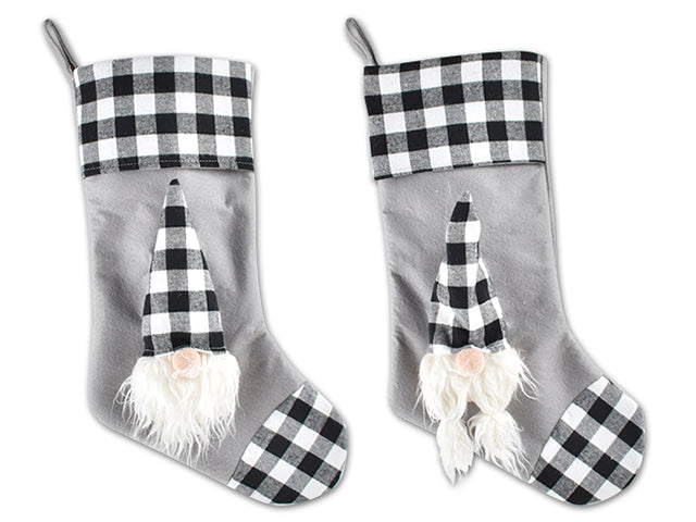 White And Black Buffalo Plaid Plush Gnome Stocking Large