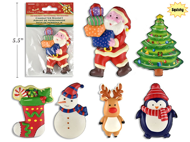 XMAS 3-D SQUISHY CHARACTER MAGNET. 6 ASST.STYLES. PBH.