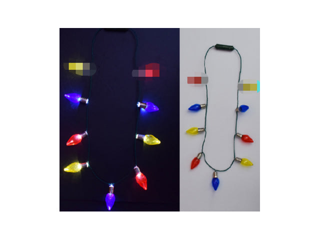 ??in Xmas B/O 7-LED Light Bulb Necklace. 3 Functions. Polybag w/Insert.