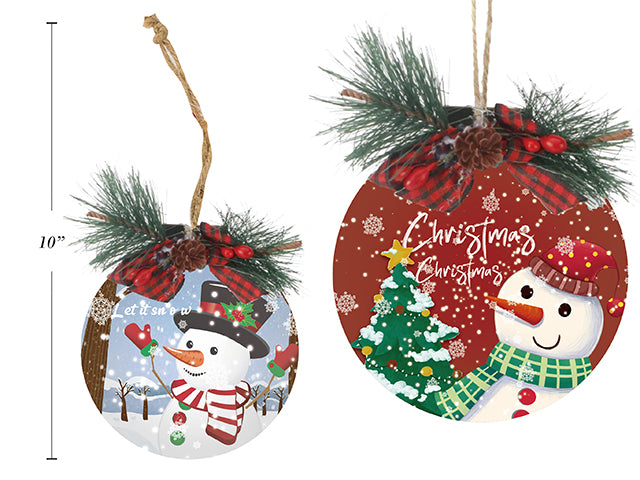 5-5/8In(H) X 4-7/8In(W) Xmas Mdf Glitter Ornament W/Pine Cones + Buffalo Plaid Ribbon. 3 Asst. Cht.