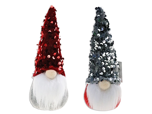 6in Xmas Gnome w/Sequin Hat. 2 Asst.Styles. 2-1/3in(W). Cht.