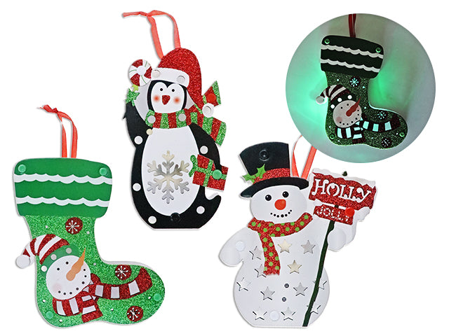 Xmas B/O 1-LED 2-Layered Tabletop Decor. 3 Styles: Stocking / Snowman / Penguin. Cht.