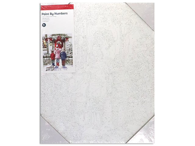 16-5/8in x 15.75in Xmas Paint by Numbers Craft Kit - Snow Scene / Dog. Shrink Wrap w/Col.Label.