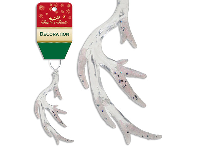 7in Xmas Glitter Reindeer Antler Ornament. 2 Cols: Gold / Silver. h/c.