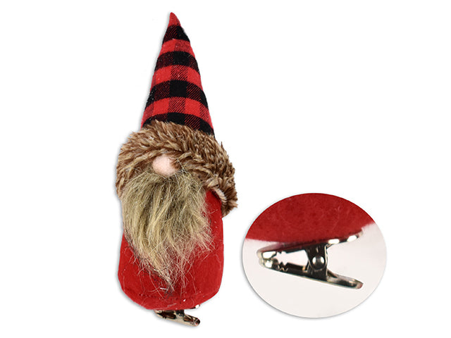 7in(H) x 2.25in(W) Plush Xmas Gnome w/Clip. Cht.