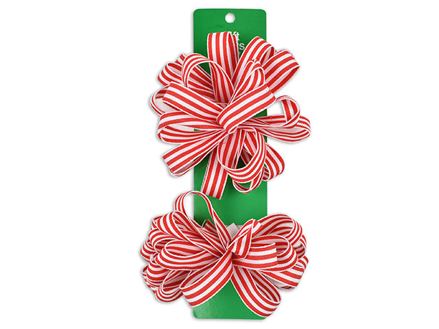 2pk 5in Xmas Candy Cane Stripe Ribbon Gift Bows. 5/8in(W). t.o.c.