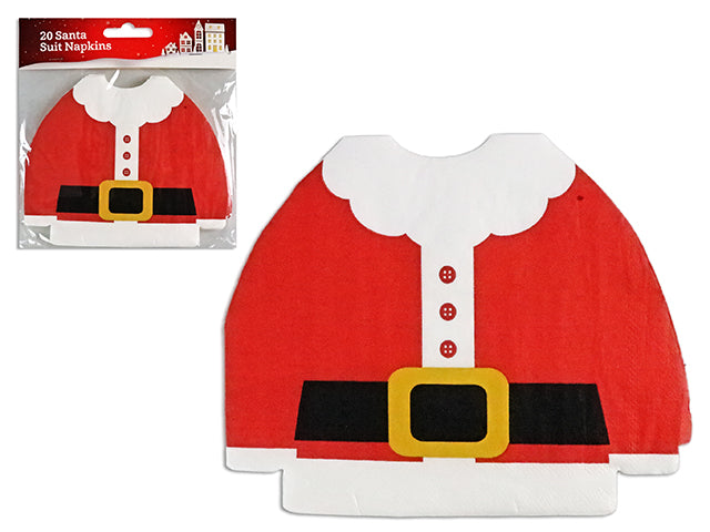 20ct 7.5in x 6.25in 2-Ply Xmas Santa Suit Napkins. pbh.