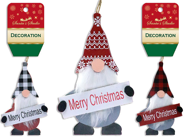 6in Xmas Gnome MDF Ornament. 3 Asst.Styles. Cht.