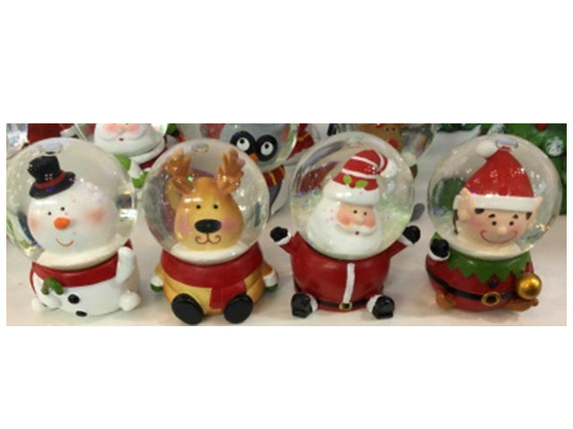 2-1/3in Xmas Polyresin Character Head Water Globe. 45mm Globe. 4 Asst.Styles. 12/Styrofoam Dsp.